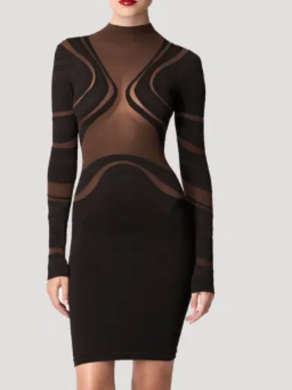 Wolford Brown Swirl Pattern High Neck Dress Small